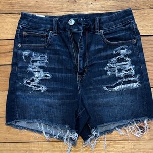 American Eagle Outfitters Dark Blue Distressed Jean Shorts